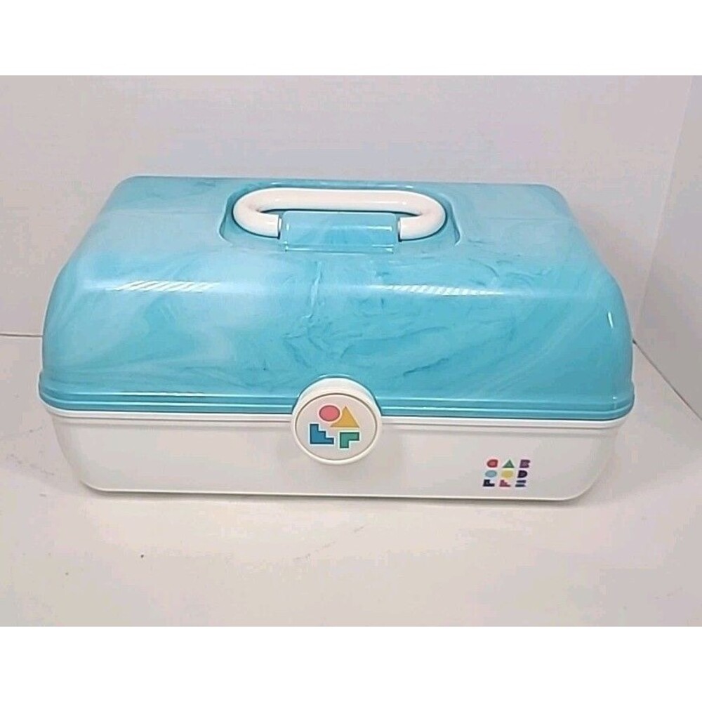 Caboodles On The Go Large Makeup Case Organizer Model 5626 Blue & White EUC